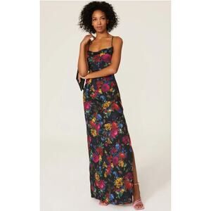 Hutch Calla Cowl Neck Black floral crepe Gown Size 12